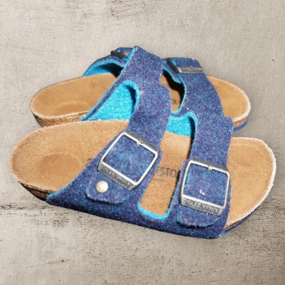 Birkenstock Arizona Kids Wool Felt Sandals Blue Teal EU 27 US 9 Double Strap